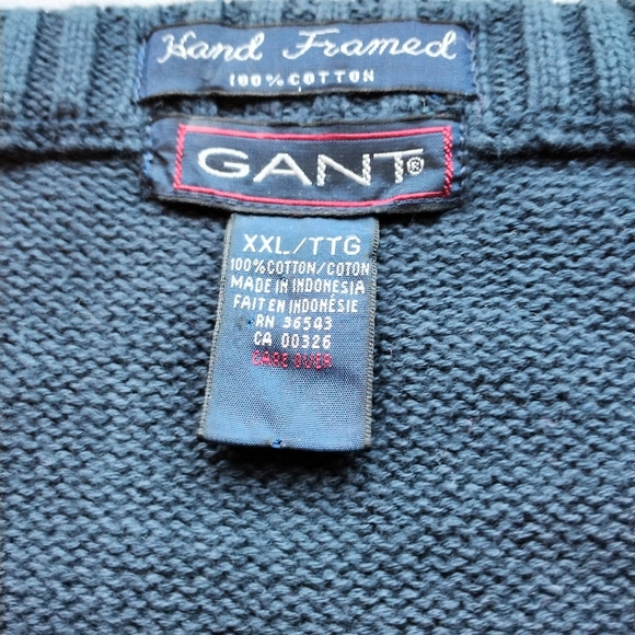 Gant Men's V Neck Pullover 100% Cotton  Blue Size XXL - Picture 12 of 12